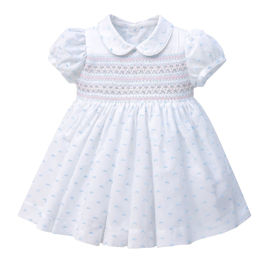 naxos blue dot smocked dress