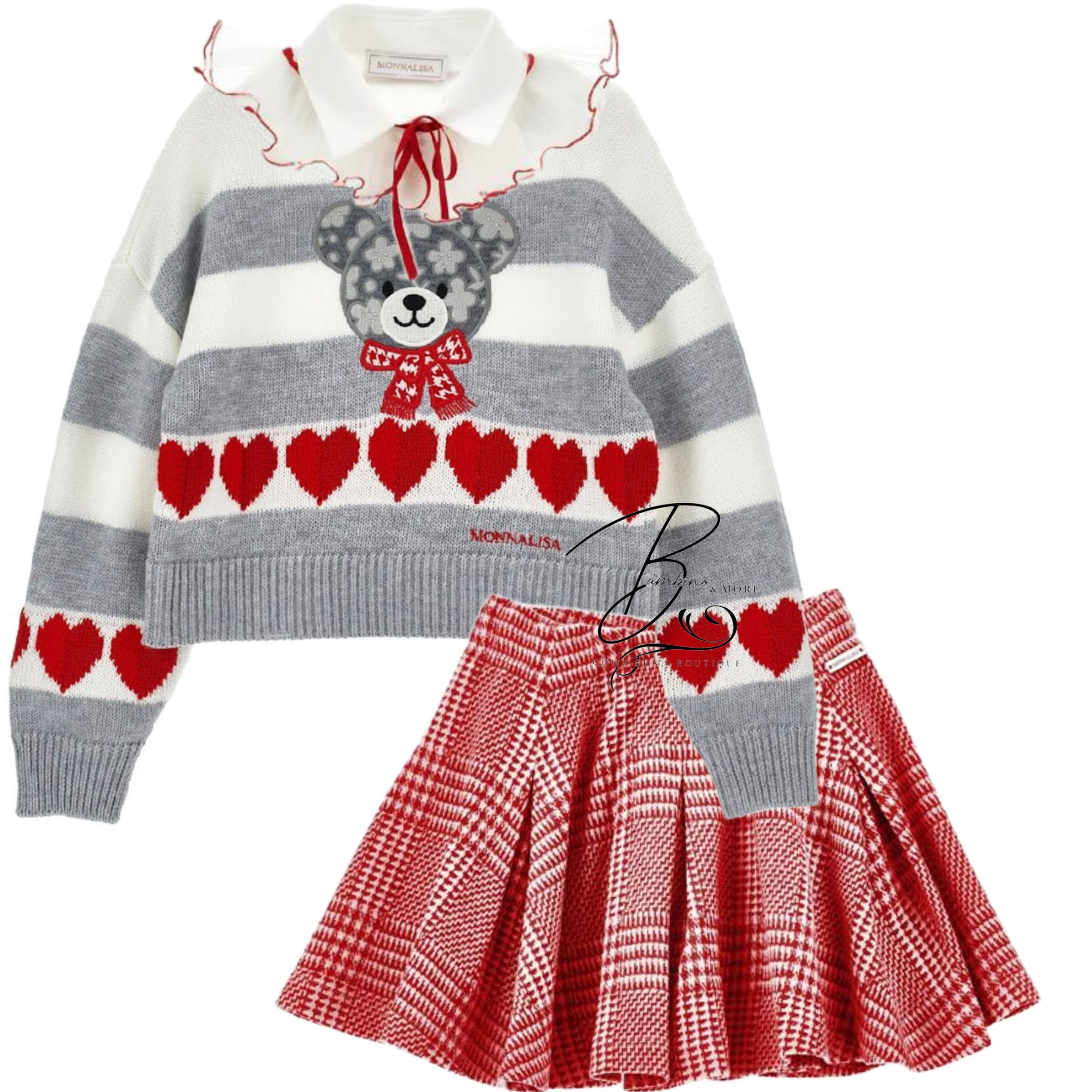 monnalisa girls teddy bear skirt set