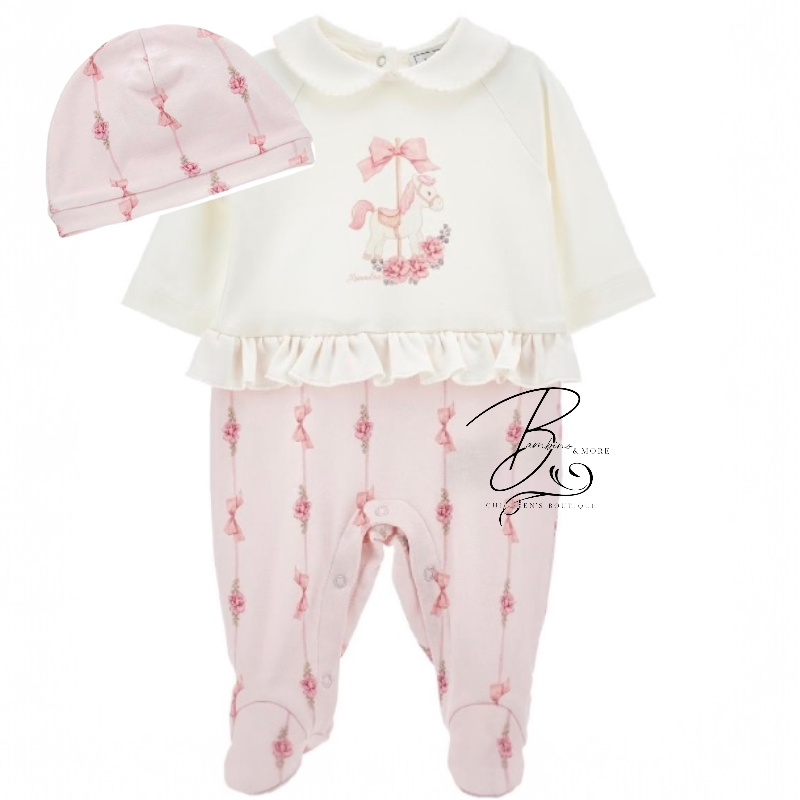 monnalisa baby girls carousel babygrow and hat