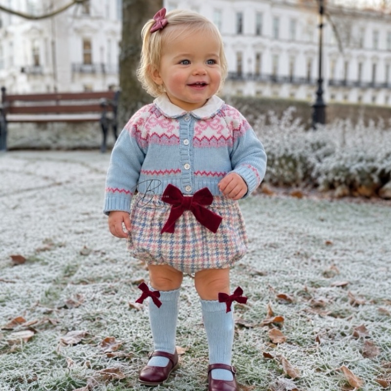 Cesar Blanco Girls Pink Checked Jam Pants Set